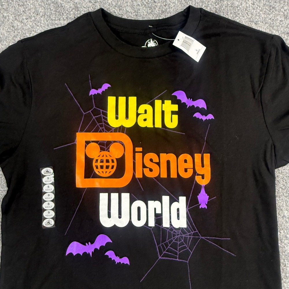 Disney Parks T-Shirt Adult Small Black Walt Disney World Halloween Bats  NWT